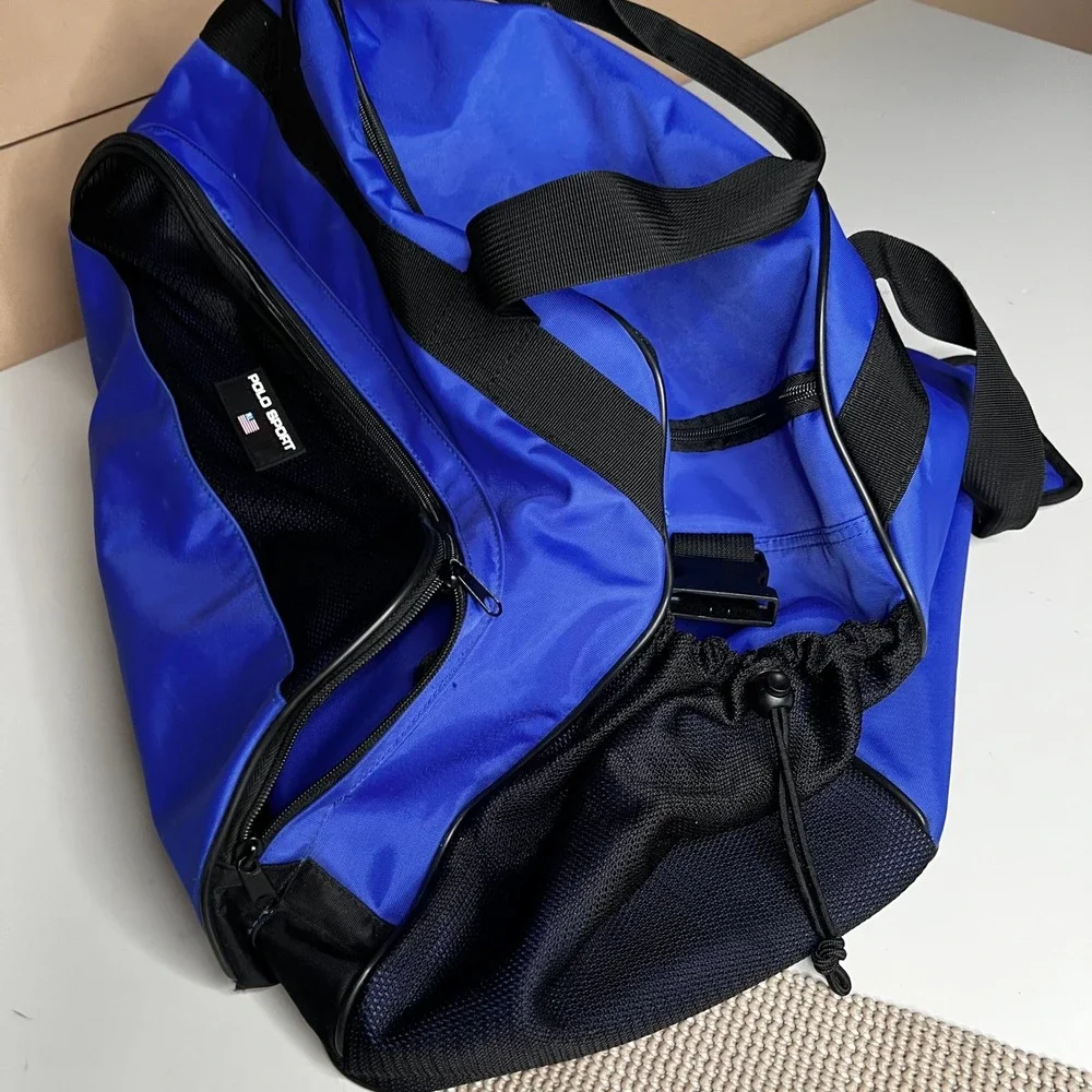 Polo Sport Ralph Lauren Duffle Bag Blue Black Vintage Gym Travel Luggage 20 inch